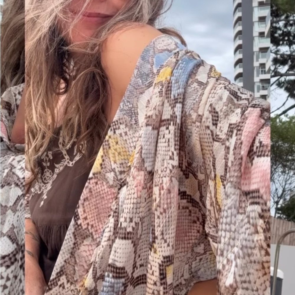 NWT Colorful Snake Print Beach Coverup floaty semi sheer tunic duster kimono